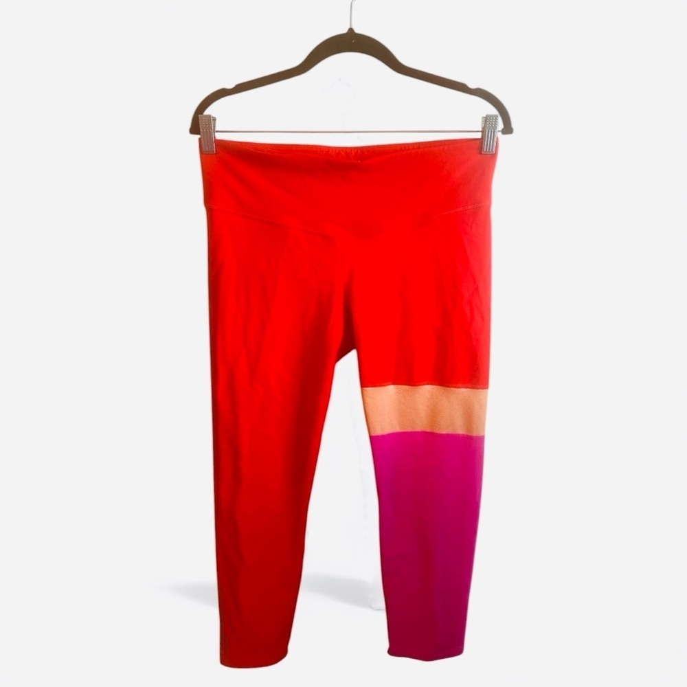 JoyLab Colorblock Leggings Size Large Red Orange Pink Flat Waistband Stretch - Picture 2 of 12
